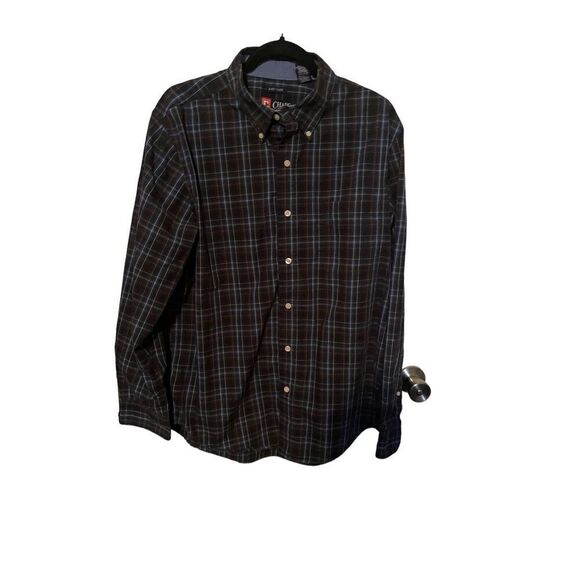 Chaps Mens Plaid Curved Hem Easy Care Long Sleeve Button Down Shirt Size Large - Picture 1 of 13